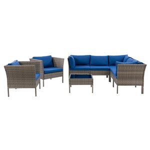 Ensemble de patio modulaire en forme de L Parksville de CorLiving, gris/bleu, 8 pièces