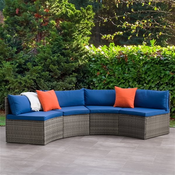 CorLiving Parksville Patio Sectional Set - Resin Wicker - Grey/Oxford Blue - 2-Piece