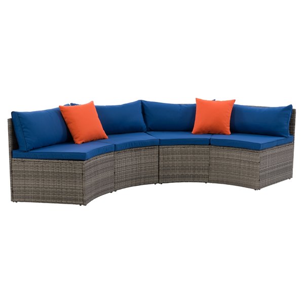 CorLiving Parksville Patio Sectional Set - Resin Wicker - Grey/Oxford Blue - 2-Piece