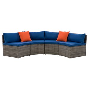 CorLiving Parksville Patio Sectional Set - Resin Wicker - Grey/Oxford Blue - 2-Piece