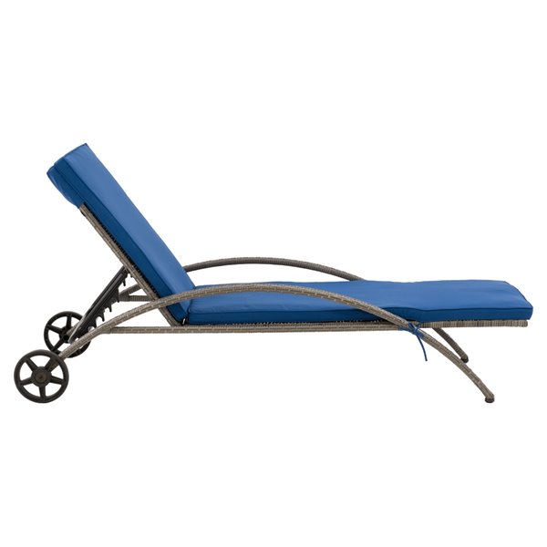 CorLiving Parksville Patio Lounge Chair  - Oxford Blue Cushions - Grey Frame