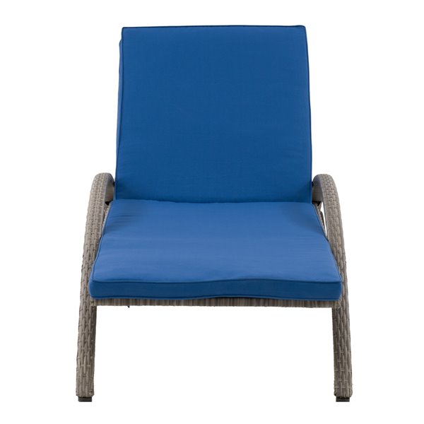 CorLiving Parksville Patio Lounge Chair  - Oxford Blue Cushions - Grey Frame