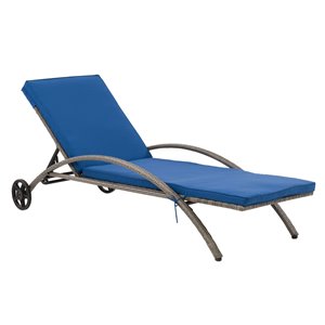 CorLiving Parksville Patio Lounge Chair  - Oxford Blue Cushions - Grey Frame