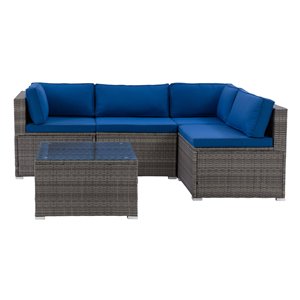 Ensemble de canapé sectionnel pour patio Parksville de CorLiving, gris/bleu, 5 pièces