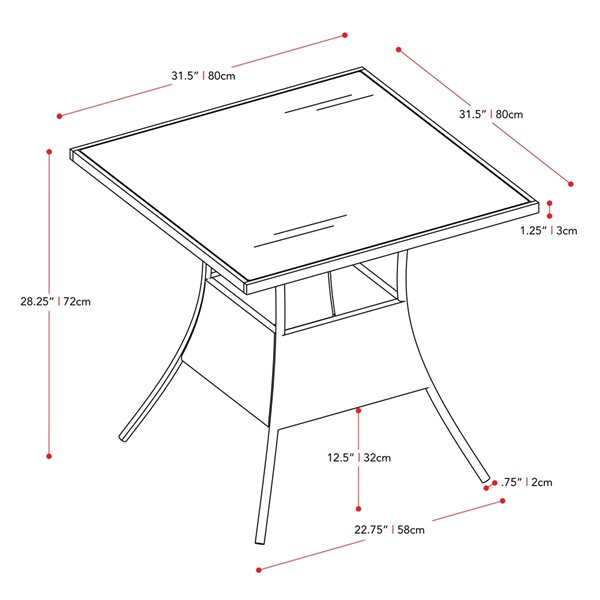 Table de patio Parksville de CorLiving, 31 po x 31 po, noir