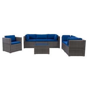 Ensemble sectionnel pour patio Parksville de CorLiving, gris/bleu, 7 pièces