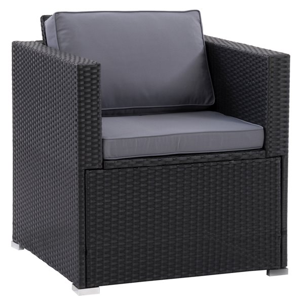 CorLiving Parksville Patio Sectional Arm Chair - Ash Grey Cushions - Black Frame