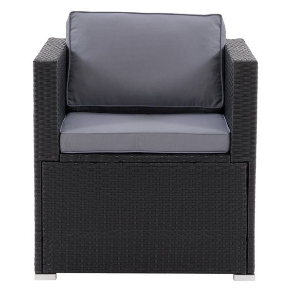 CorLiving Parksville Patio Sectional Arm Chair - Ash Grey Cushions - Black Frame