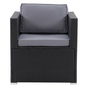 CorLiving Parksville Patio Sectional Arm Chair - Ash Grey Cushions - Black Frame