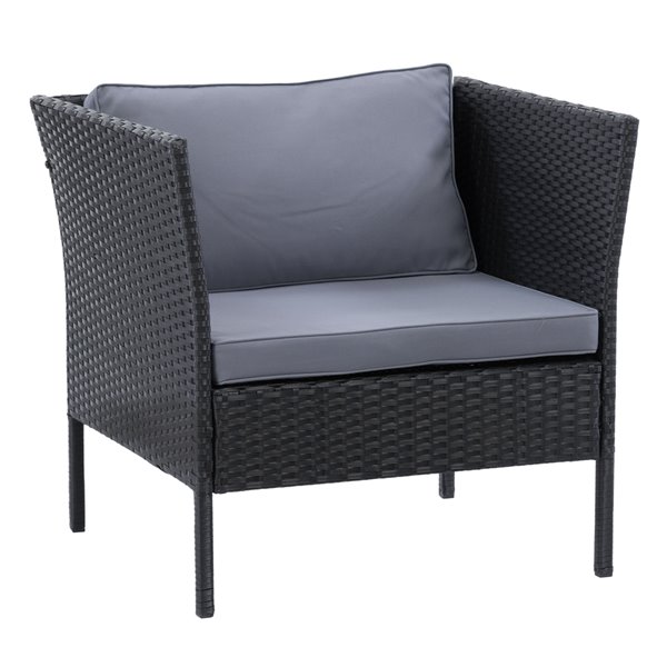 Fauteuil de patio Parksville de CorLiving, coussins gris cendrés, fini noir