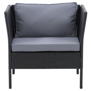 CorLiving Parksville Patio Arm Chair - Ash Grey Cushions - Black Frame