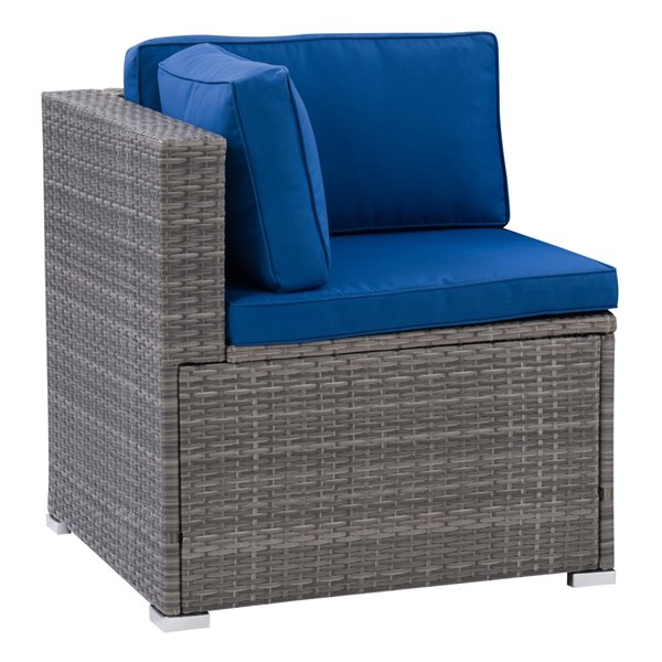 CorLiving Parksville Patio Sectional Corner Chair - Oxford Blue Cushions - Grey