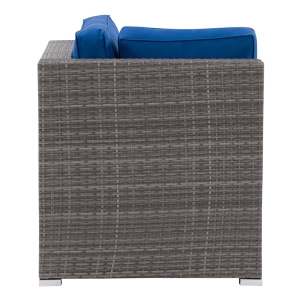 CorLiving Parksville Patio Sectional Corner Chair - Oxford Blue Cushions - Grey