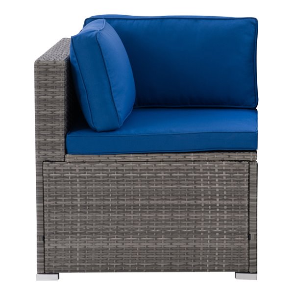 CorLiving Parksville Patio Sectional Corner Chair - Oxford Blue Cushions - Grey