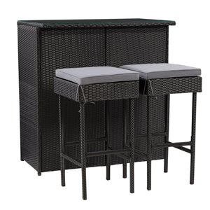 Ensemble de bar pour patio Parksville de CorLiving, noir/gris cendré, 3 pièces