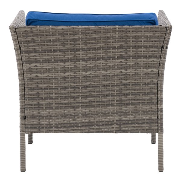 Fauteuil de patio Parksville de CorLiving, coussins bleus, fini gris