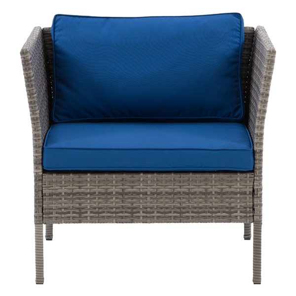 Fauteuil de patio Parksville de CorLiving, coussins bleus, fini gris