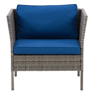 CorLiving Parksville Patio Arm Chair - Oxford Blue Cushions - Grey Frame