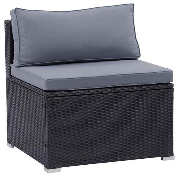 Fauteuil sectionnel du milieu de patio Parksville de CorLiving, coussins gris, fini noir