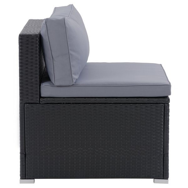 Fauteuil sectionnel du milieu de patio Parksville de CorLiving, coussins gris, fini noir