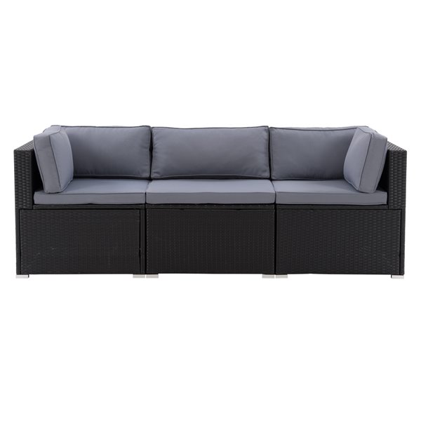 Ensemble sectionnel pour patio Parksville de CorLiving, noir/gris cendré, 3 pièces