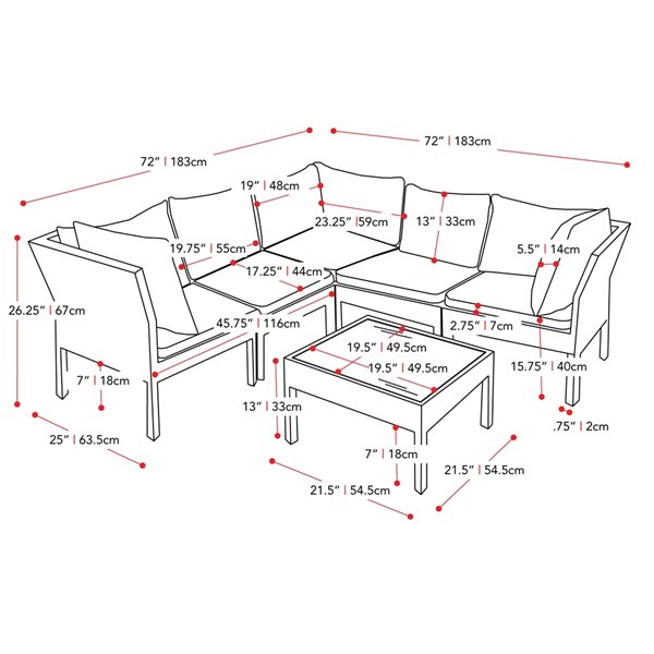 Ensemble de canapés sectionnels pour patio Parksville de CorLiving, noir/gris cendré, 6 pièces