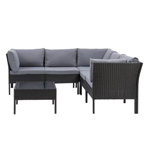 Ensemble de canapés sectionnels pour patio Parksville de CorLiving, noir/gris cendré, 6 pièces