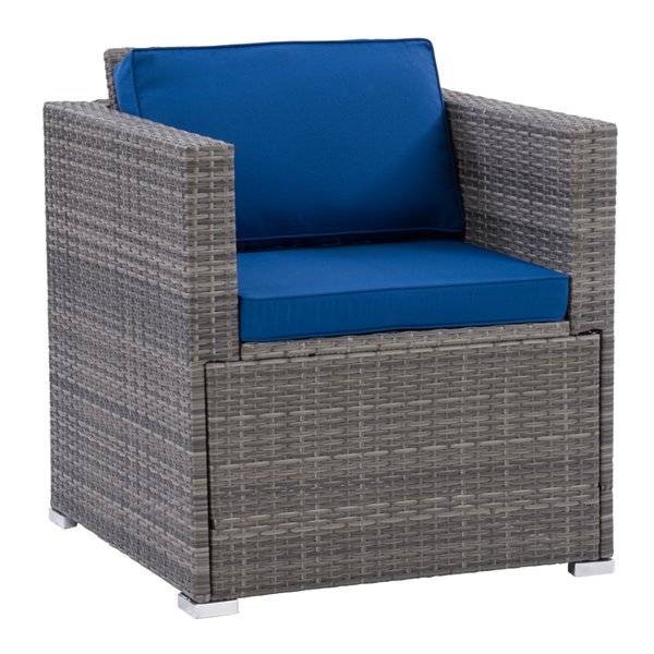 CorLiving Parksville Patio Sectional Arm Chair - Oxford Blue Cushions - Grey