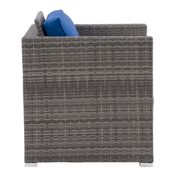 CorLiving Parksville Patio Sectional Arm Chair - Oxford Blue Cushions - Grey