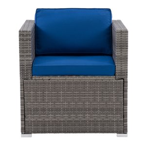 CorLiving Parksville Patio Sectional Arm Chair - Oxford Blue Cushions - Grey