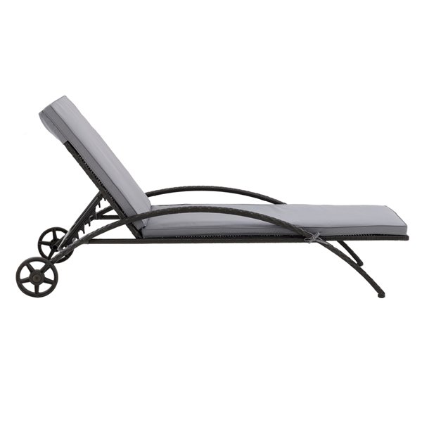 Chaise longue Parksville de CorLiving, coussins gris, fini noir