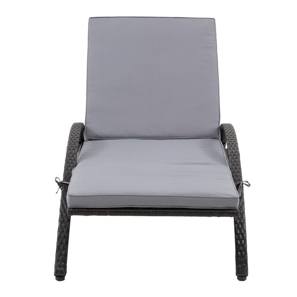 Chaise longue Parksville de CorLiving, coussins gris, fini noir