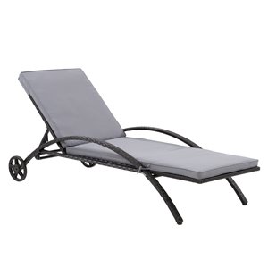 CorLiving Parksville Patio Lounge Chair  - Ash Grey Cushions - Black Frame