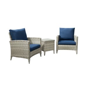Ensemble de conversation pour patio Parksview de CorLiving, gris/bleu marin, 3 pièces