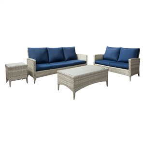 Ensemble de conversation pour patio en osier Parksview de CorLiving, gris/bleu marin, 4 pièces