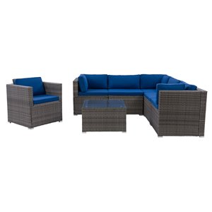 Ensemble de canapé sectionnel pour patio Parksville de CorLiving, gris/bleu, 7 pièces