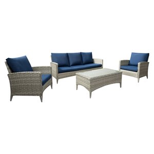 Ensemble de conversation pour patio Parksview de CorLiving, gris/bleu marin, 4 pièces