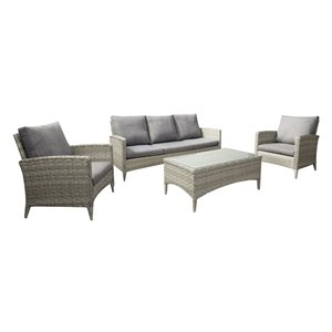 Ensemble de conversation pour patio en osier Parksview de CorLiving, gris, 4 pièces