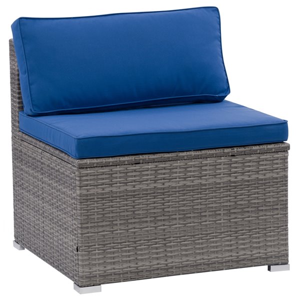 Fauteuil sectionnel du milieu de patio Parksville de CorLiving, coussins bleus, fini gris