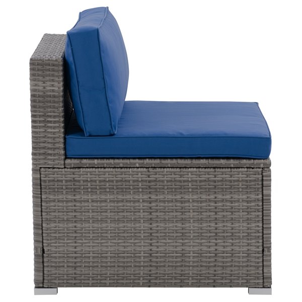 Fauteuil sectionnel du milieu de patio Parksville de CorLiving, coussins bleus, fini gris