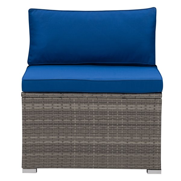 Fauteuil sectionnel du milieu de patio Parksville de CorLiving, coussins bleus, fini gris