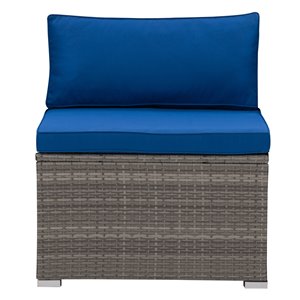 CorLiving Parksville Patio Sectional Middle Chair- Oxford Blue Cushions - Grey