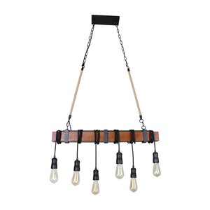 Luminaire suspendu Beldi à 6 lumières de la collection Woodland, noir et bois