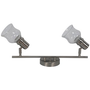 Rail d'éclairage Beldi à 2 lumières de la collection Vieste, nickel satiné, 6.18 po x 20.98 po