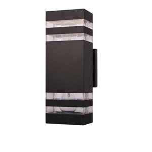 Luminaire mural extérieur à 2 lumières de la collection Arosa, noir, 2 po x 5 po x 1.86 po