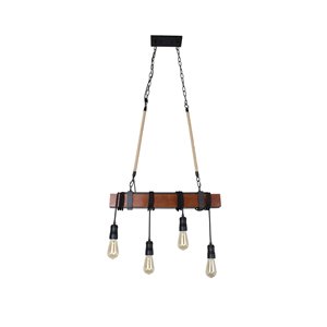 Luminaire suspendu Beldi à 4 lumières de la collection Woodland, noir et bois