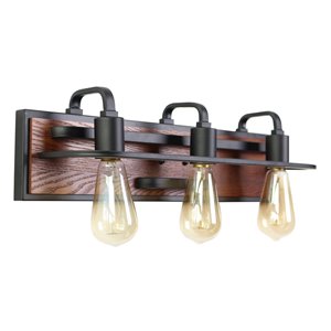 Beldi Negril Collection 3-Light Wall Light - Black and Wood - 5.5-in x 5.9-in x 21.2-in