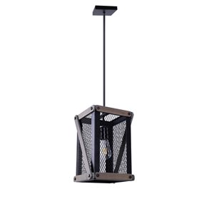 Luminaire suspendu Beldi à 1 lumière de la collection Wood, noir et bois