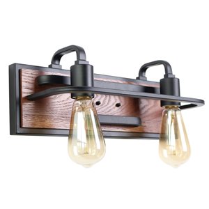 Beldi Negril Collection 2-Light Wall Light - Black and Wood - 5.5-in x 5.9-in x 15.7-in