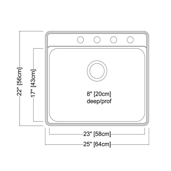 Kindred Creemore Drop-in Single Bowl Stainless Steel Kitchen Sink - 25-in x 22-in x 8-in